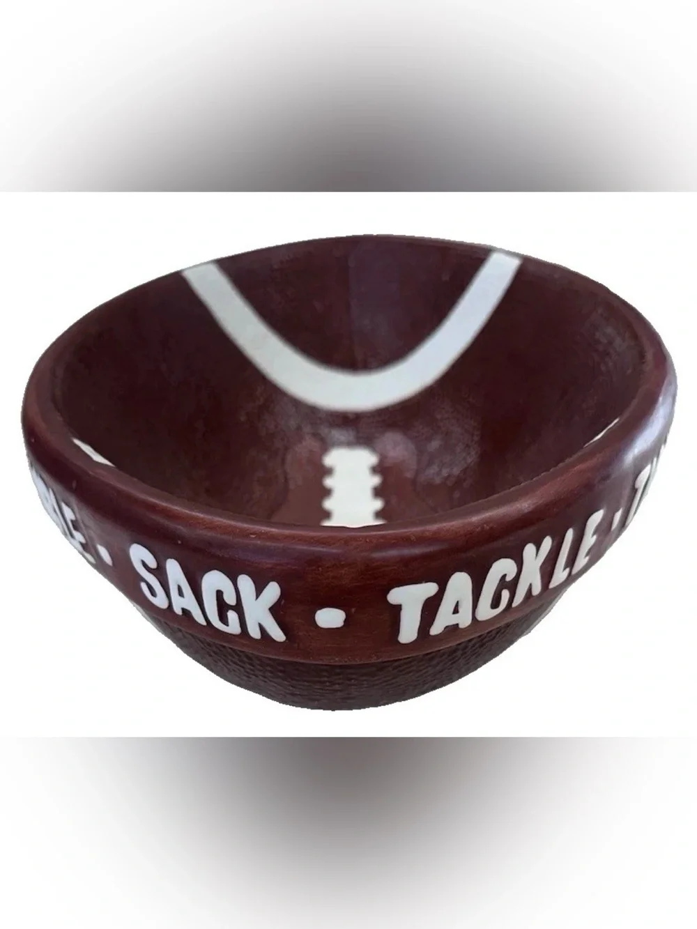 Boston Warehouse 3Pc Ceramic Football Chip Bowl & Plates Set Game Day / Tailgate